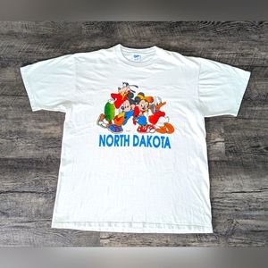 VTG 90s Disney Parks Exclusive North Dakota Mickey Gang Single Stitch Tshirt XL